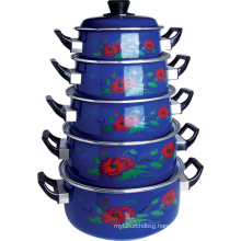 5PCS Enamel Casserole Pot with Deep Blue on Size 16-24cm